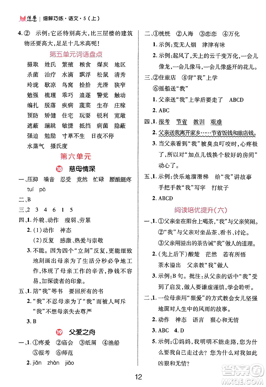 延邊大學(xué)出版社2024年秋細(xì)解巧練五年級(jí)語文上冊(cè)部編版答案