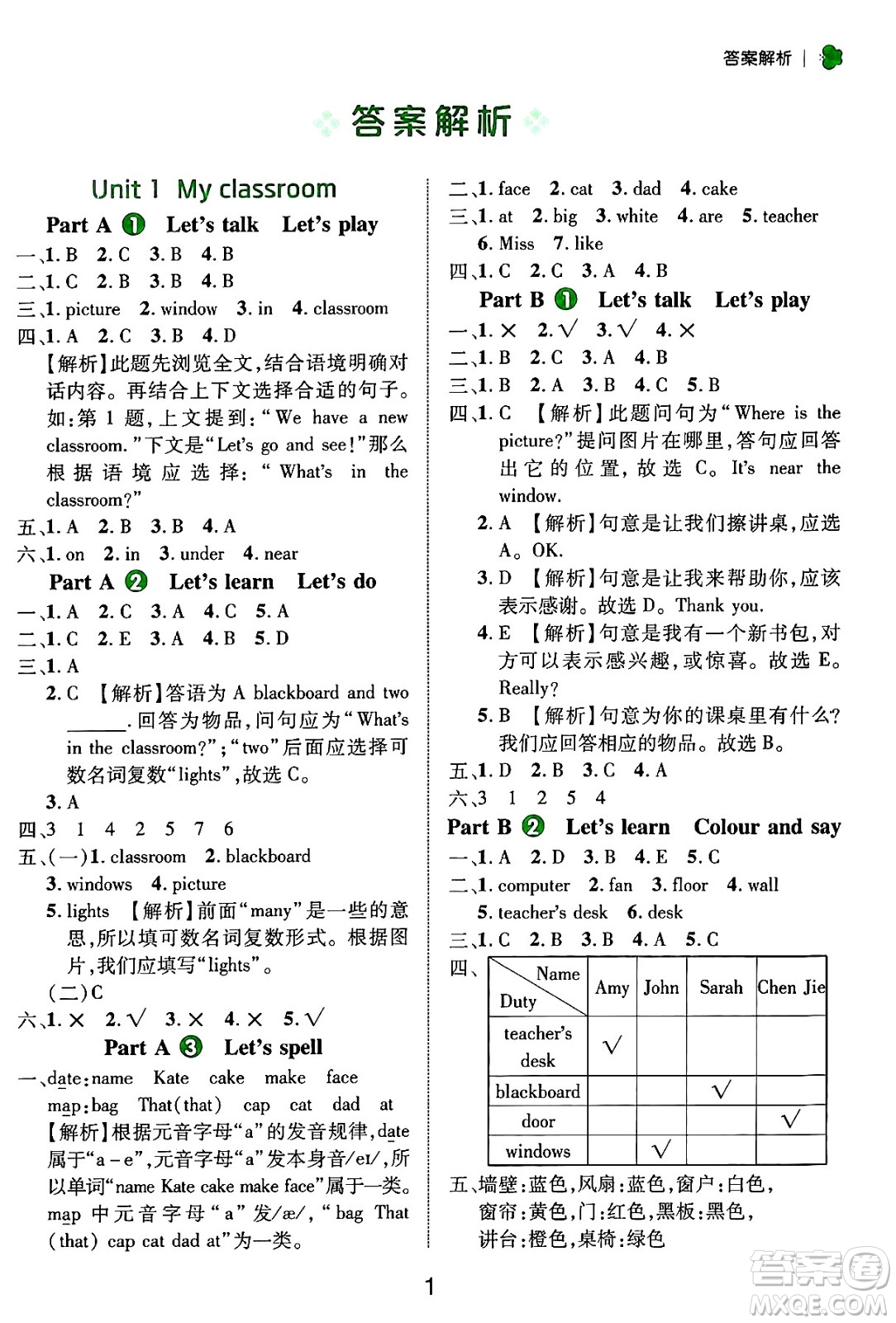 延邊大學出版社2024年秋細解巧練四年級英語上冊人教PEP版答案