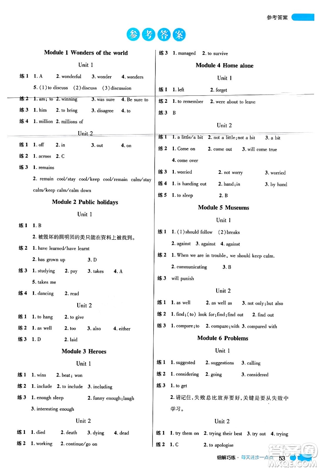 延邊大學(xué)出版社2024年秋細(xì)解巧練九年級英語上冊外研版答案