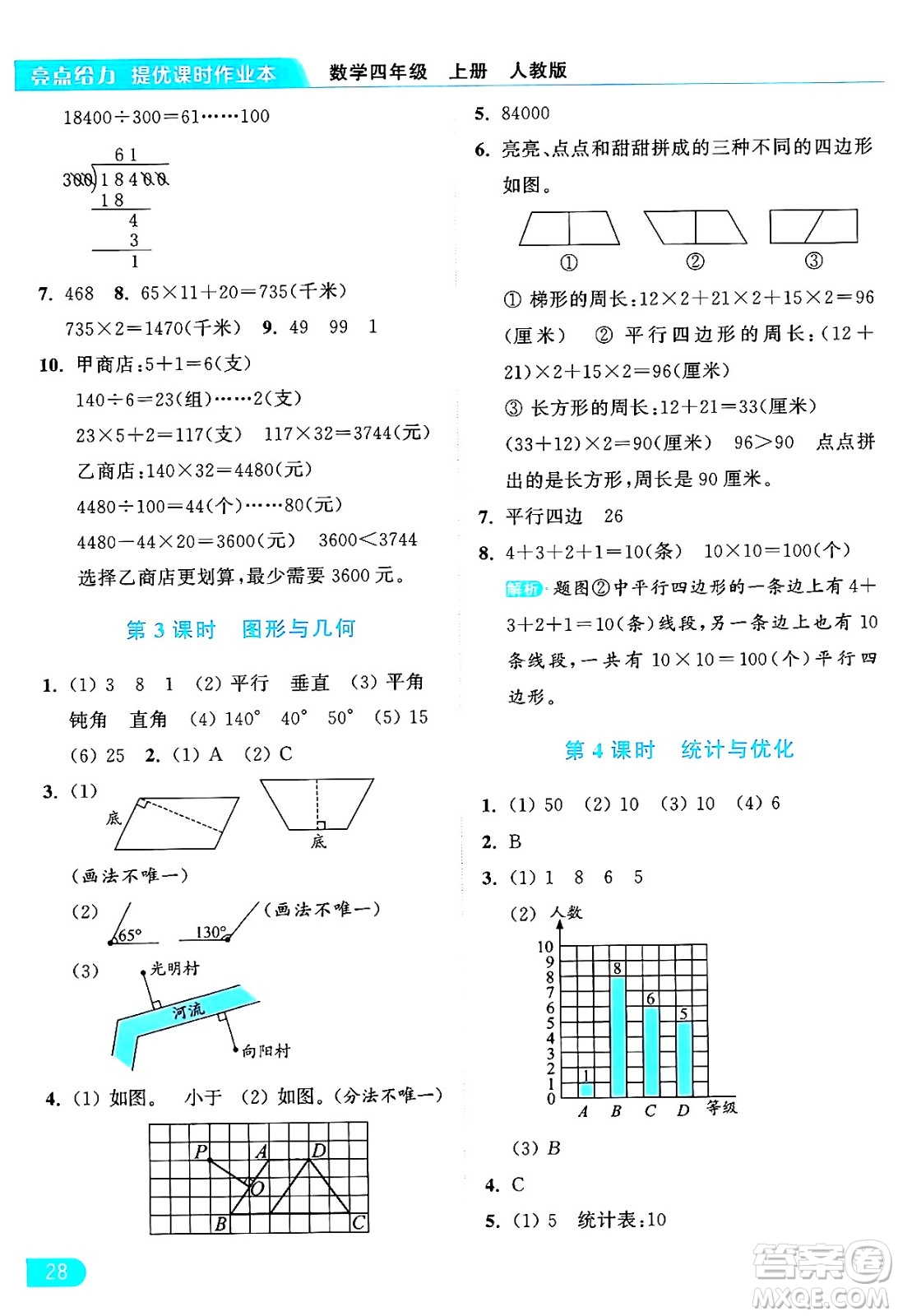 北京教育出版社2024年秋亮點(diǎn)給力提優(yōu)課時(shí)作業(yè)本四年級(jí)數(shù)學(xué)上冊(cè)人教版答案