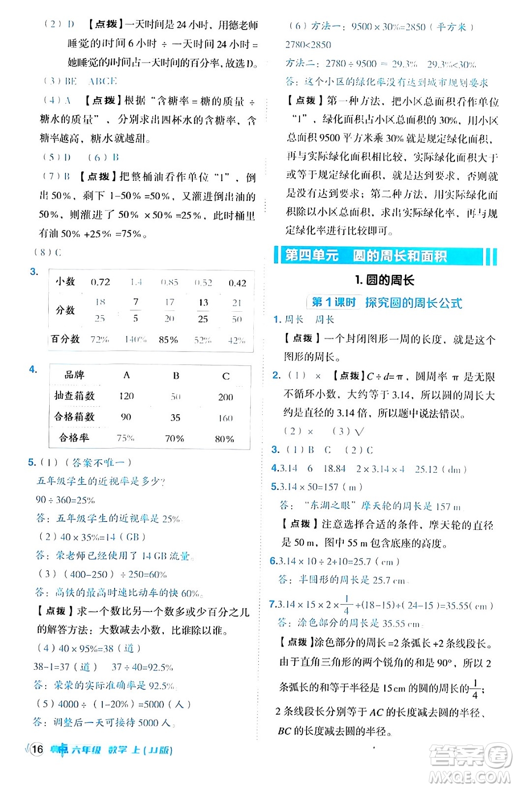 吉林教育出版社2024年秋綜合應(yīng)用創(chuàng)新題典中點六年級數(shù)學(xué)上冊冀教版答案