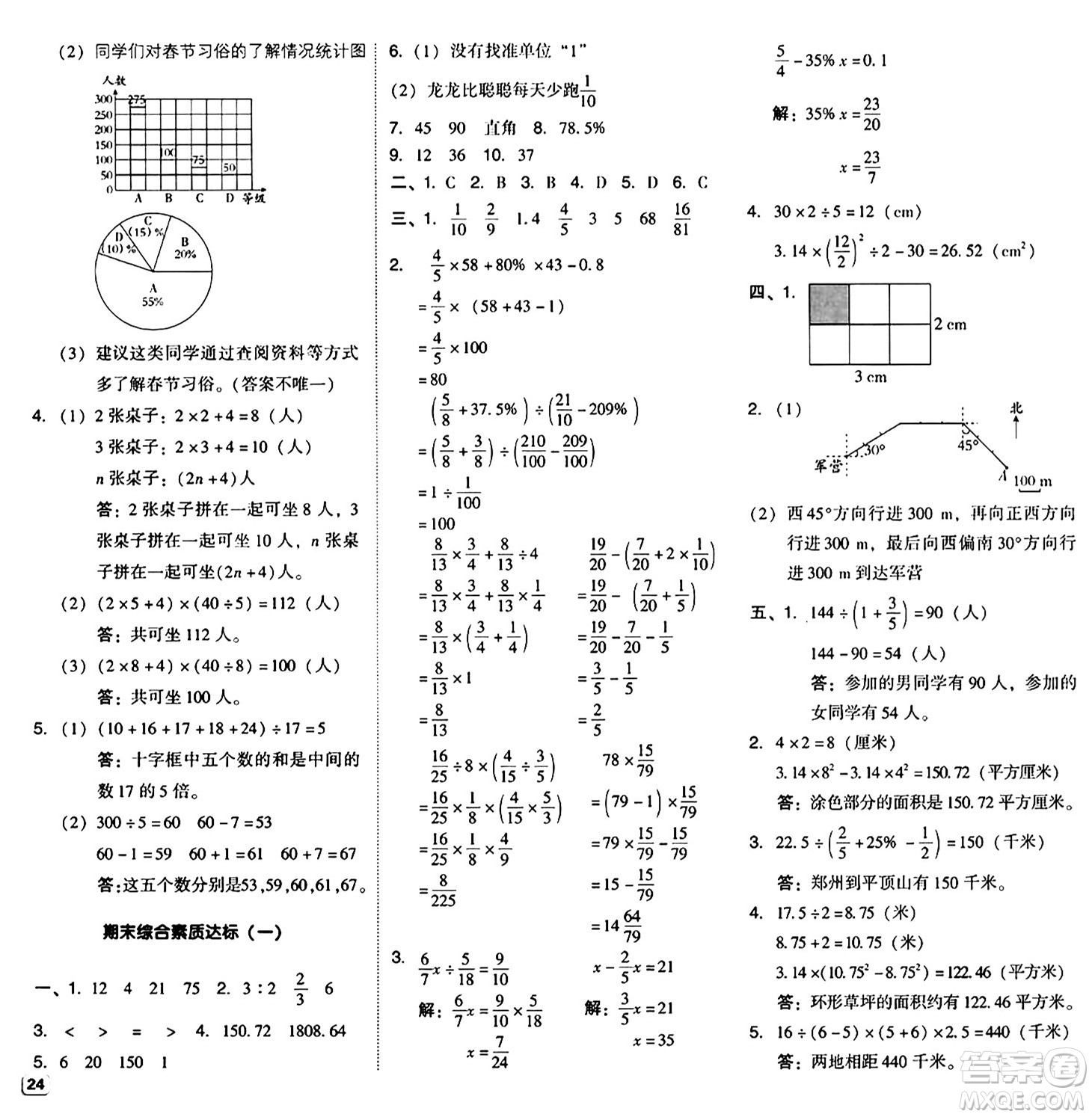 陜西師范大學(xué)出版總社有限公司2024年秋綜合應(yīng)用創(chuàng)新題典中點(diǎn)六年級(jí)數(shù)學(xué)上冊(cè)人教版湖北專版答案