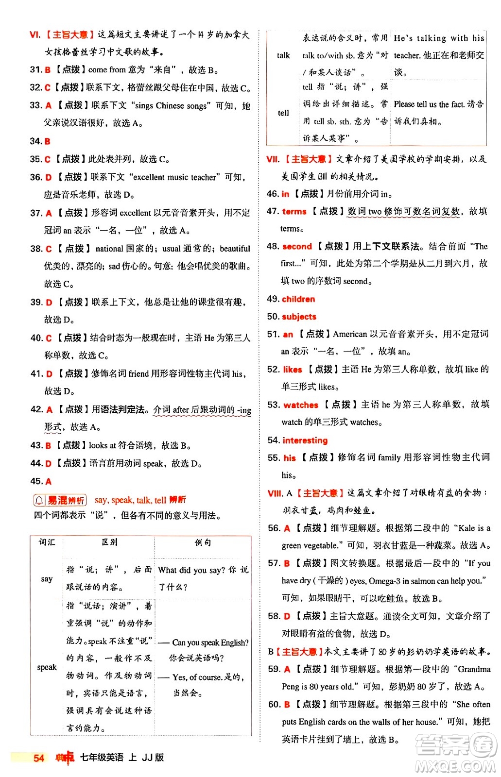 吉林教育出版社2024年秋綜合應(yīng)用創(chuàng)新題典中點(diǎn)七年級英語上冊冀教版答案