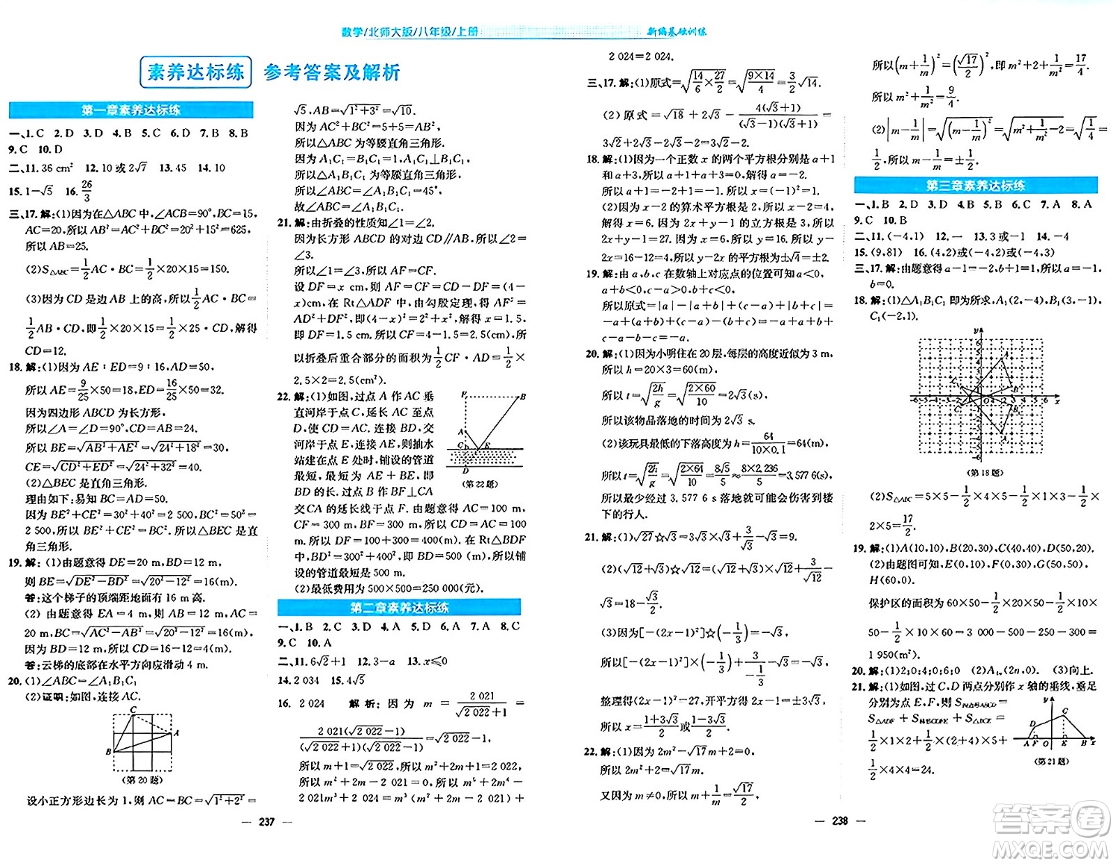 安徽教育出版社2024年秋新編基礎訓練八年級數(shù)學上冊北師大版答案