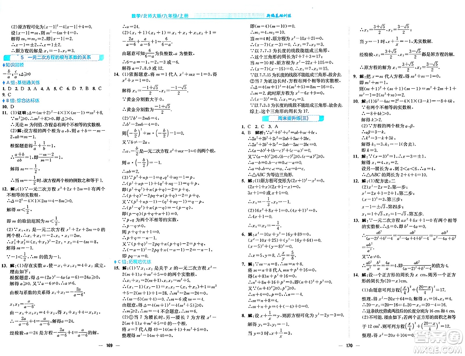 安徽教育出版社2024年秋新編基礎(chǔ)訓(xùn)練九年級數(shù)學(xué)上冊北師大版答案