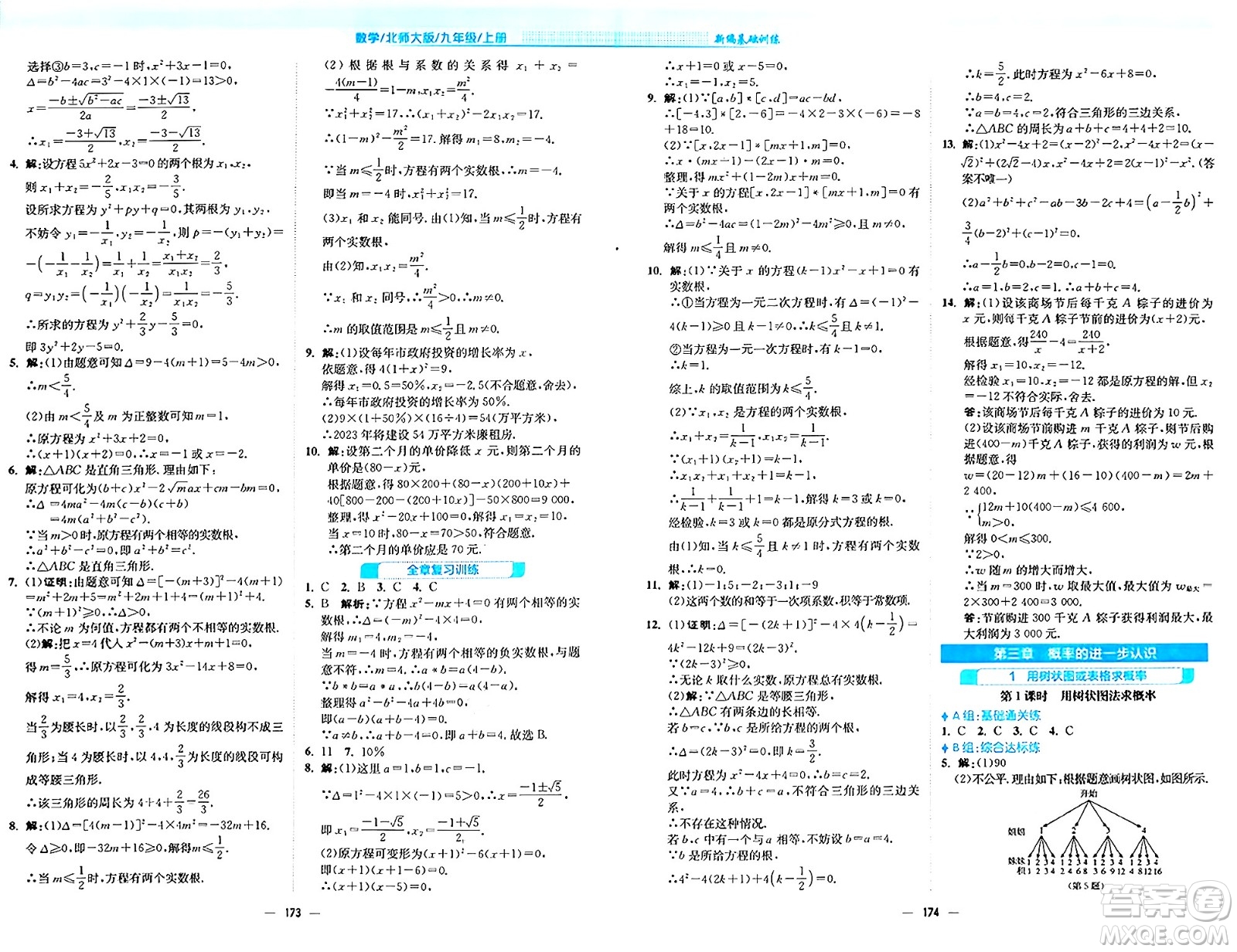 安徽教育出版社2024年秋新編基礎(chǔ)訓(xùn)練九年級數(shù)學(xué)上冊北師大版答案