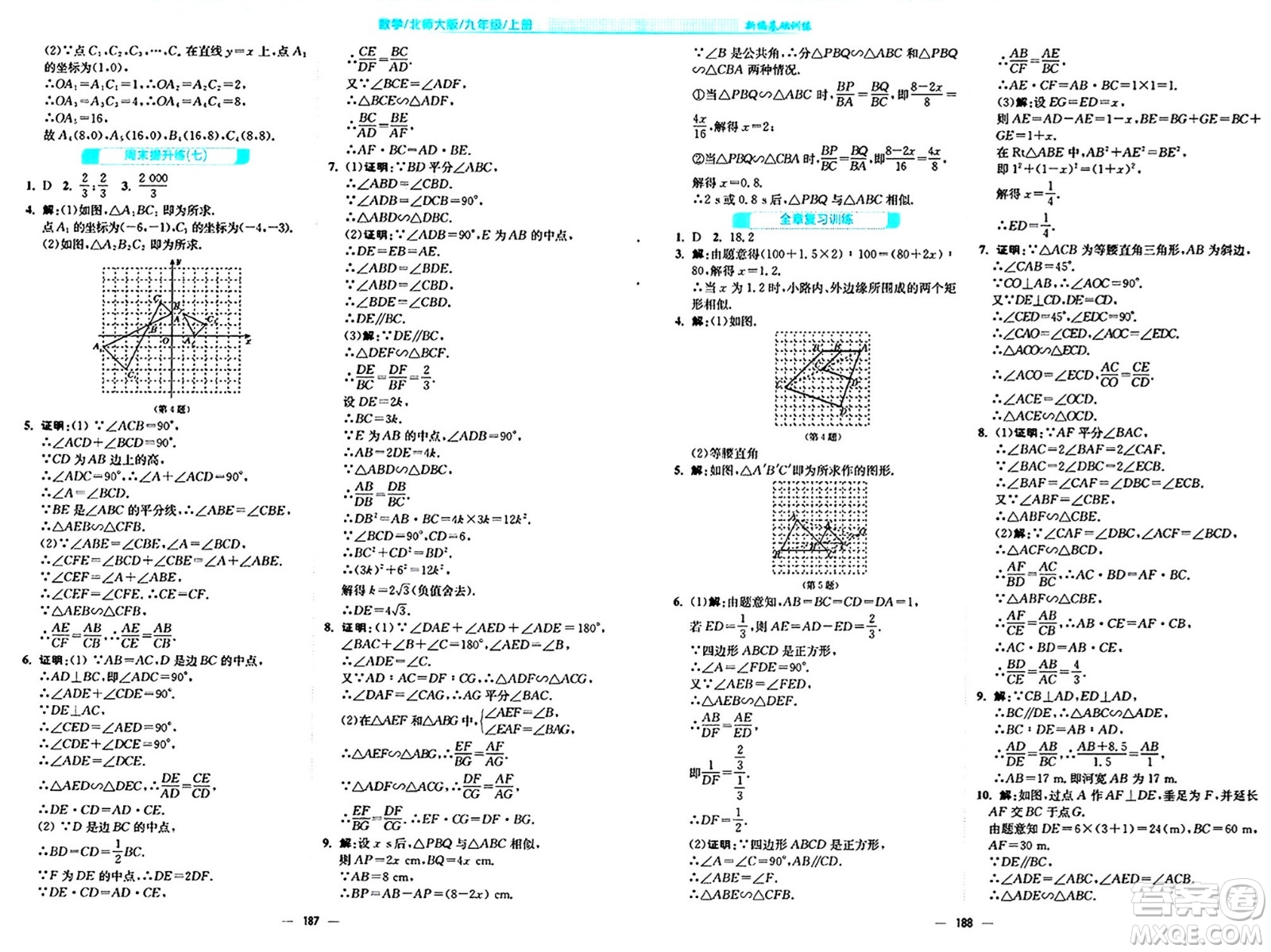 安徽教育出版社2024年秋新編基礎(chǔ)訓(xùn)練九年級數(shù)學(xué)上冊北師大版答案