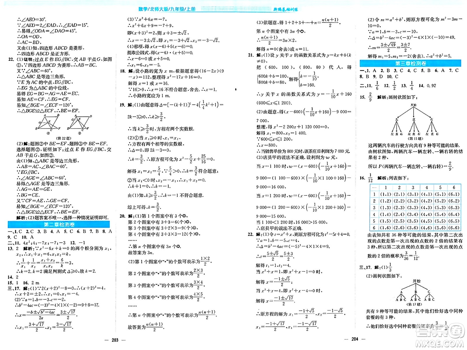 安徽教育出版社2024年秋新編基礎(chǔ)訓(xùn)練九年級數(shù)學(xué)上冊北師大版答案