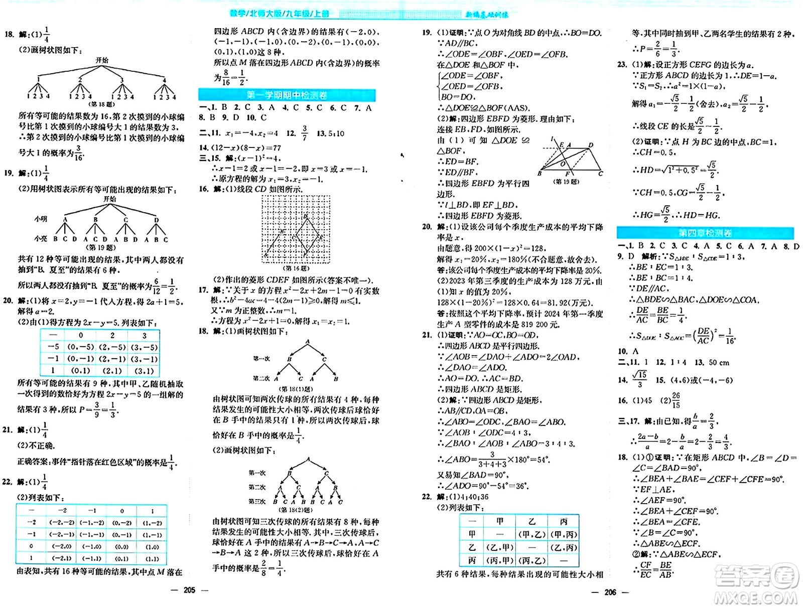 安徽教育出版社2024年秋新編基礎(chǔ)訓(xùn)練九年級數(shù)學(xué)上冊北師大版答案