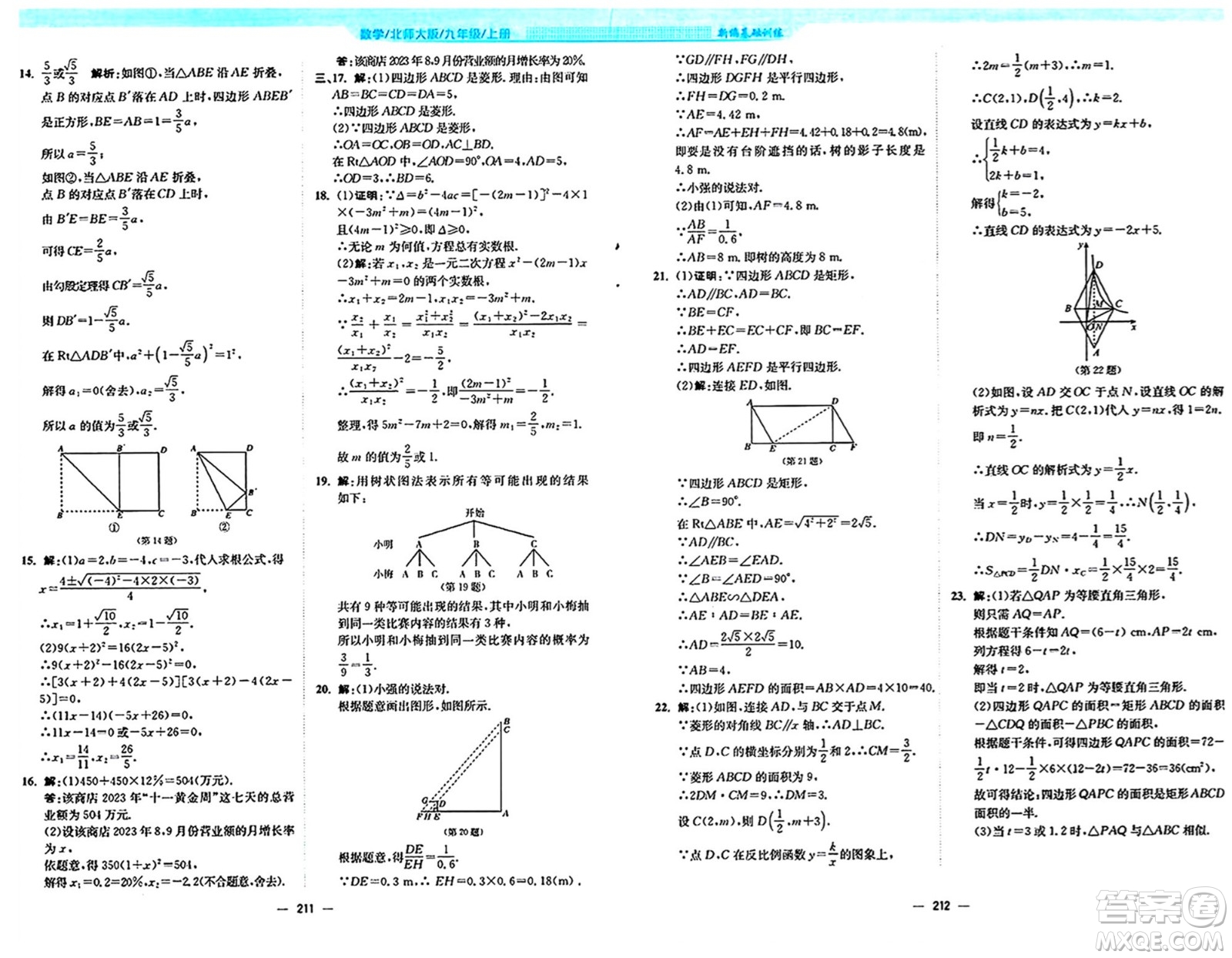 安徽教育出版社2024年秋新編基礎(chǔ)訓(xùn)練九年級數(shù)學(xué)上冊北師大版答案