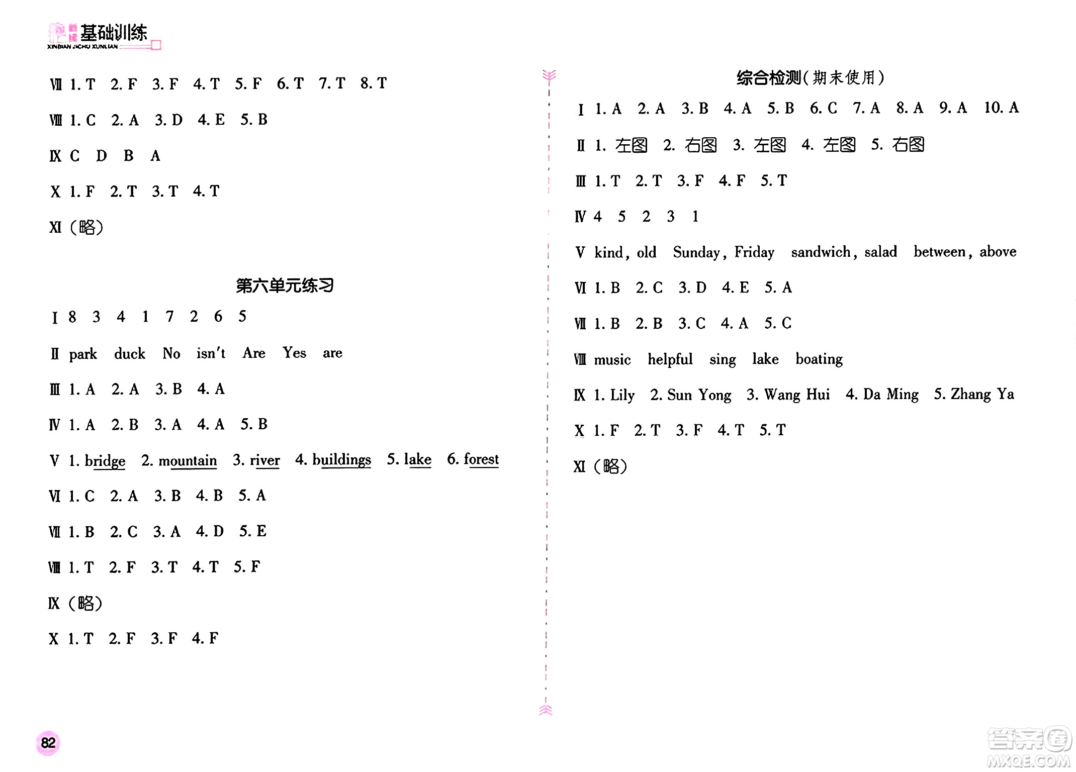 安徽少年兒童出版社2024年秋新編基礎(chǔ)訓(xùn)練五年級英語上冊人教版答案