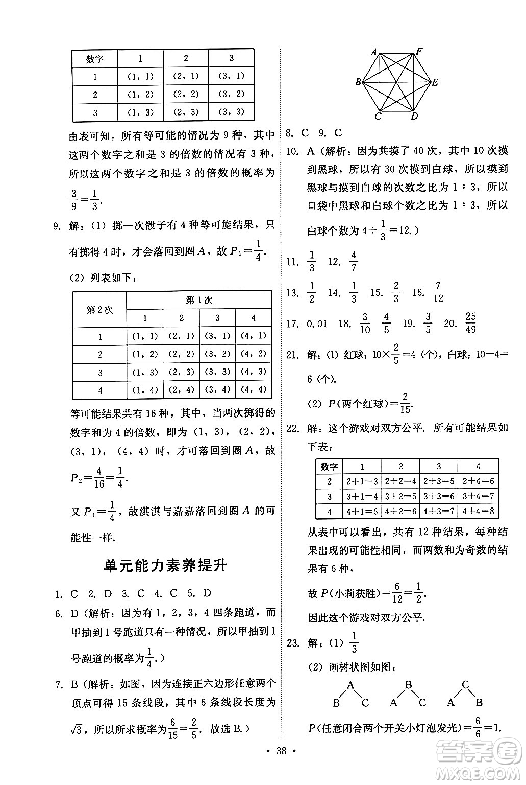 人民教育出版社2024年秋能力培養(yǎng)與測(cè)試九年級(jí)數(shù)學(xué)上冊(cè)人教版答案