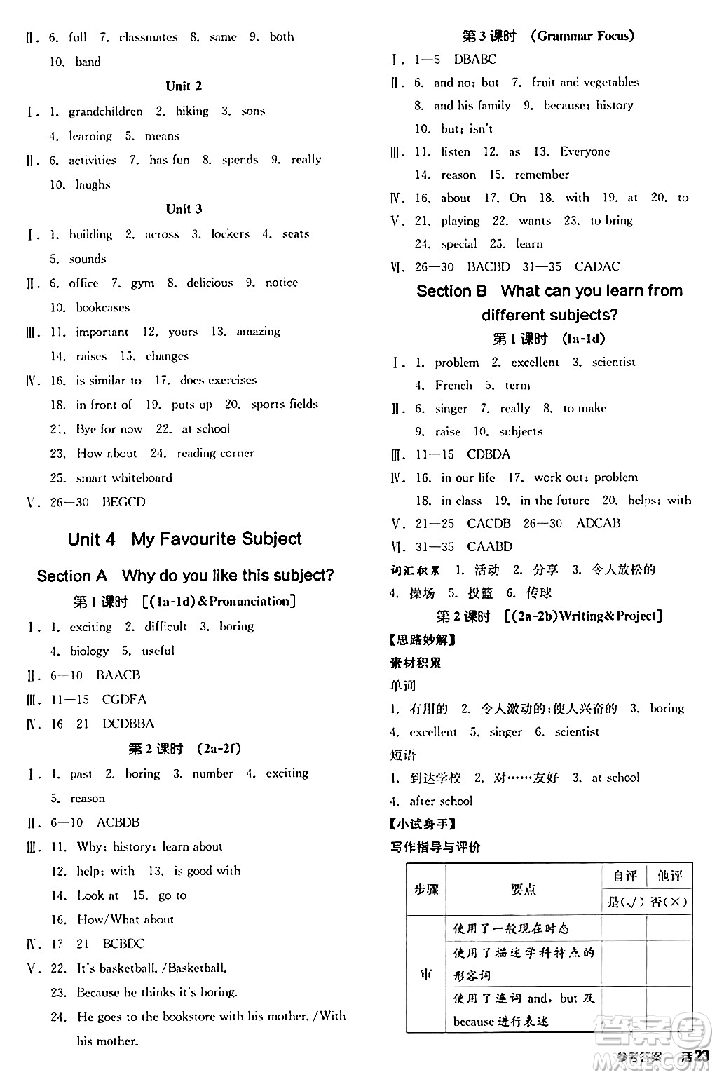 沈陽出版社2024秋全品作業(yè)本七年級英語上冊人教版安徽專版答案