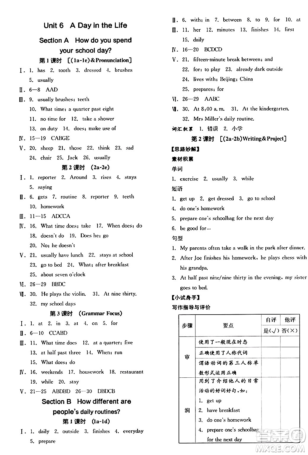 沈陽出版社2024秋全品作業(yè)本七年級英語上冊人教版安徽專版答案