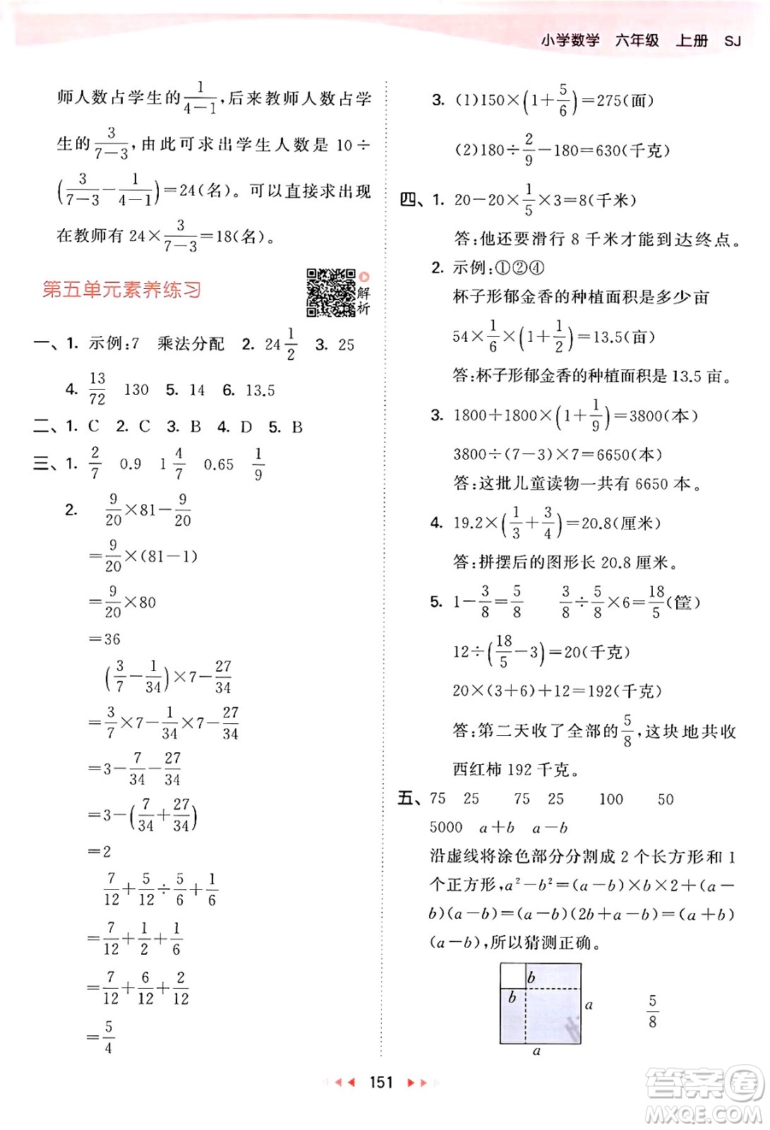 山東畫報出版社2024年秋53天天練六年級數(shù)學(xué)上冊蘇教版答案