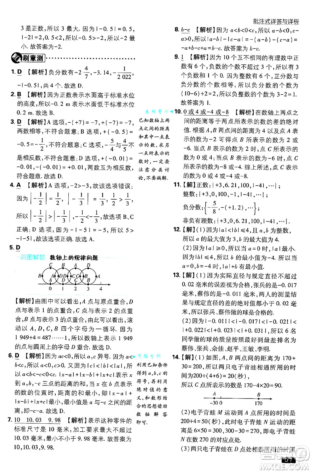 開明出版社2025屆初中必刷題拔尖提優(yōu)訓(xùn)練七年級數(shù)學(xué)上冊人教版答案