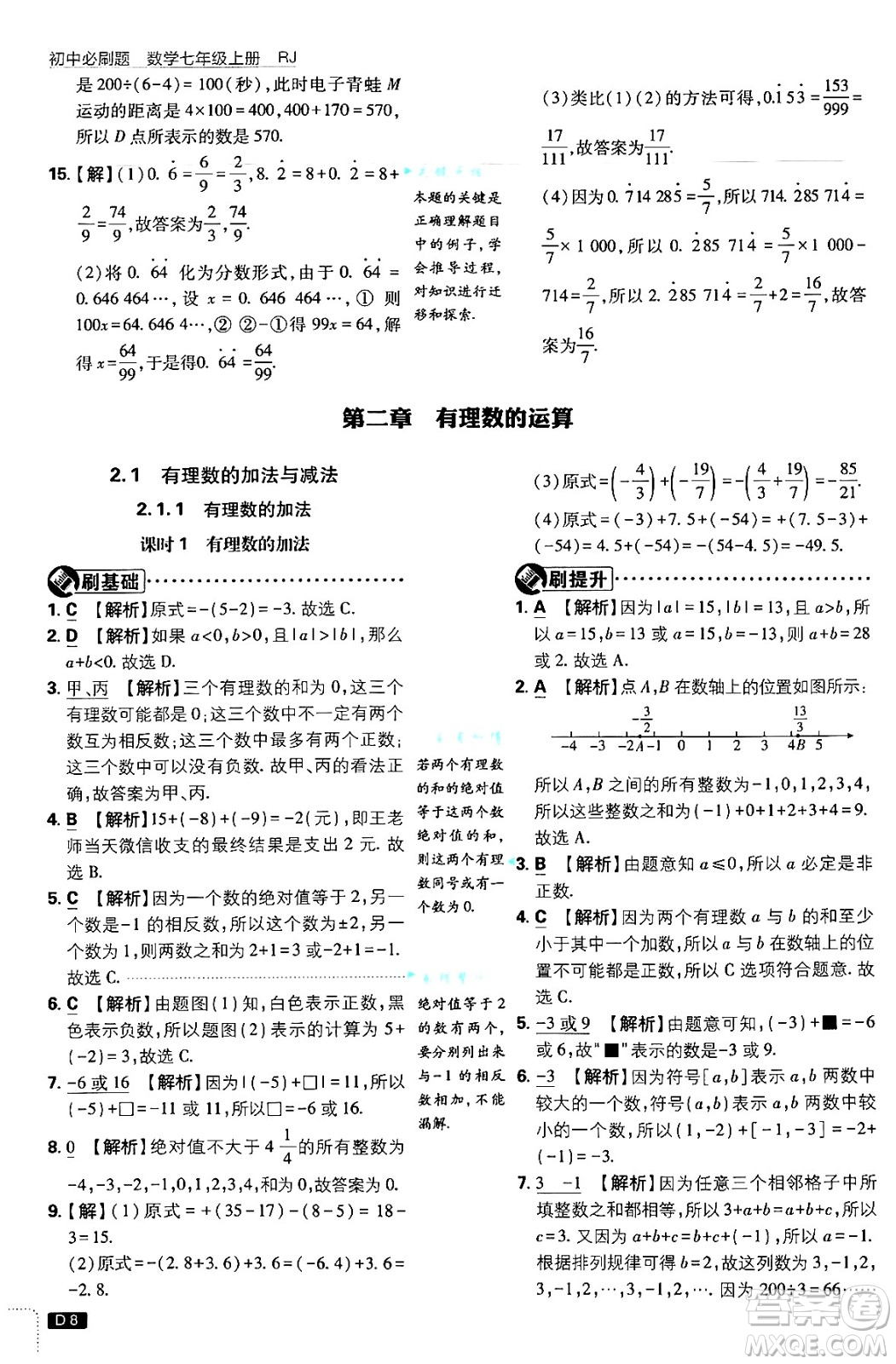 開明出版社2025屆初中必刷題拔尖提優(yōu)訓(xùn)練七年級數(shù)學(xué)上冊人教版答案