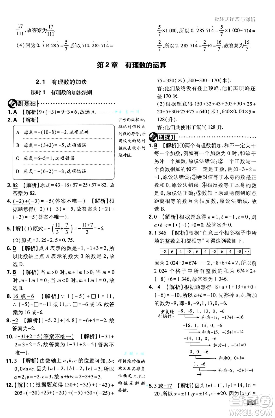 開明出版社2025屆初中必刷題拔尖提優(yōu)訓練七年級數(shù)學上冊浙教版浙江專版答案