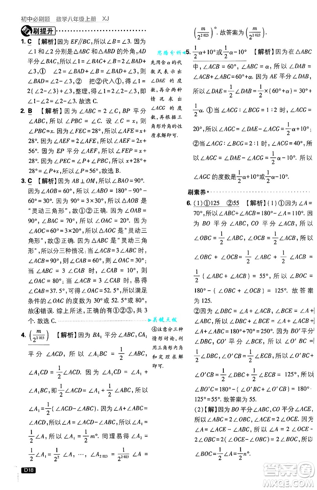 開明出版社2025屆初中必刷題拔尖提優(yōu)訓(xùn)練八年級數(shù)學(xué)上冊湘教版答案