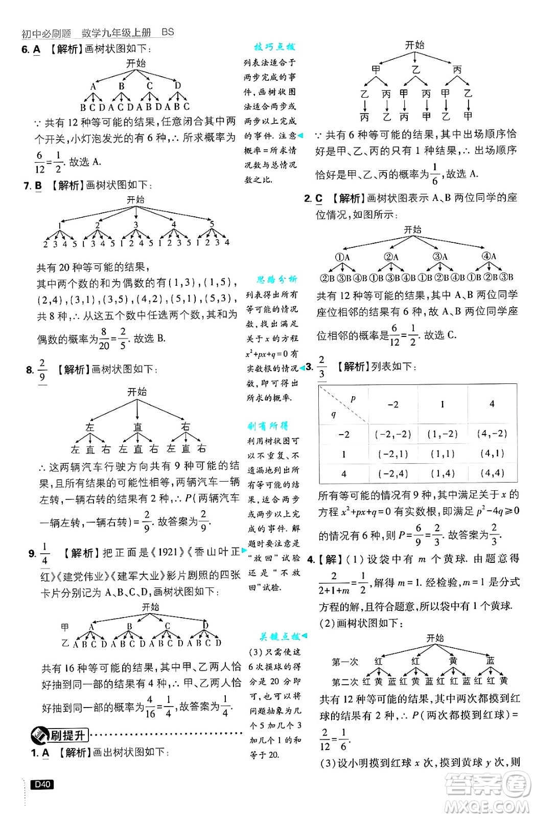 開(kāi)明出版社2025屆初中必刷題拔尖提優(yōu)訓(xùn)練九年級(jí)數(shù)學(xué)上冊(cè)北師大版答案