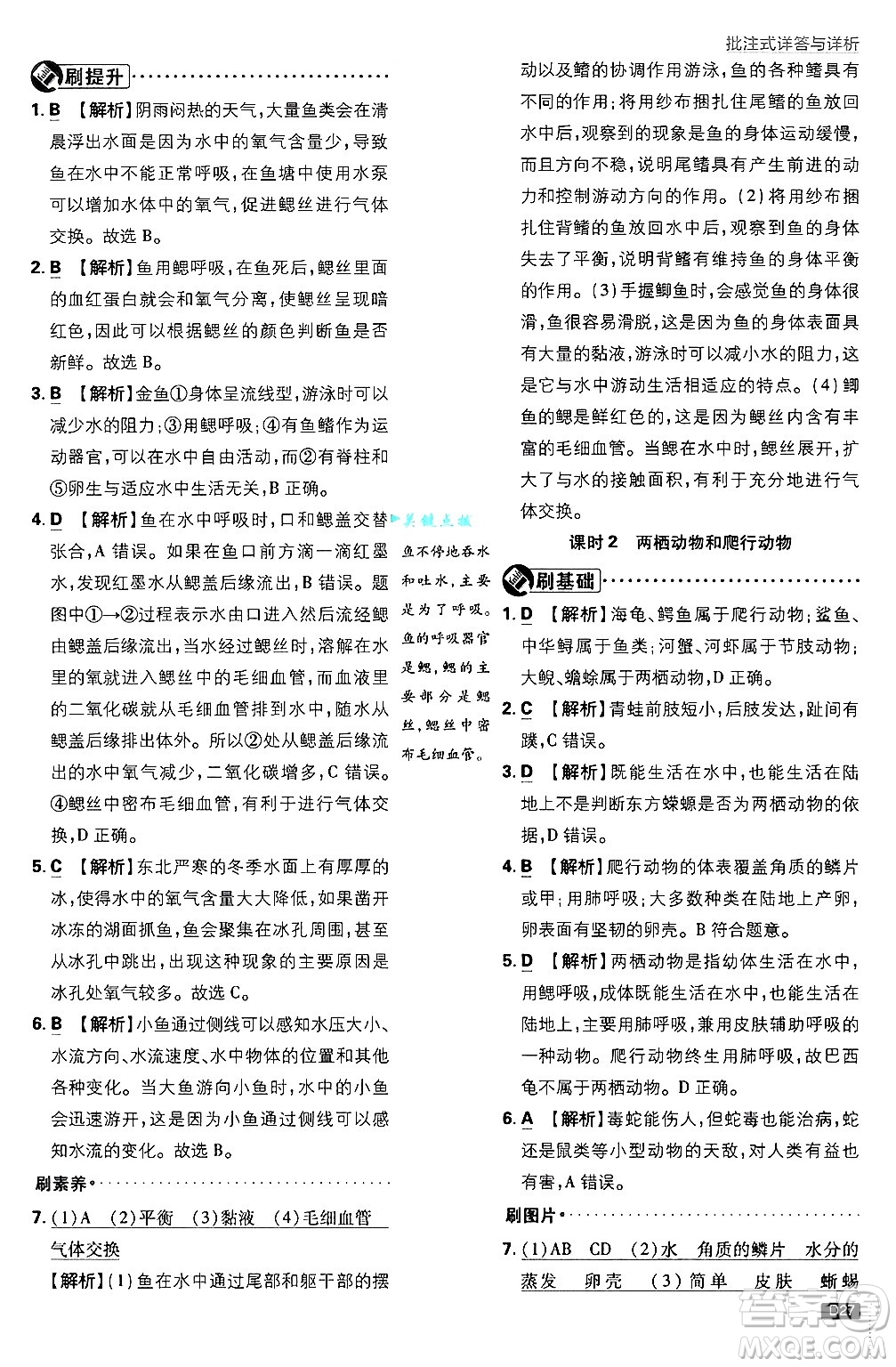 開明出版社2025屆初中必刷題拔尖提優(yōu)訓(xùn)練七年級生物上冊人教版答案