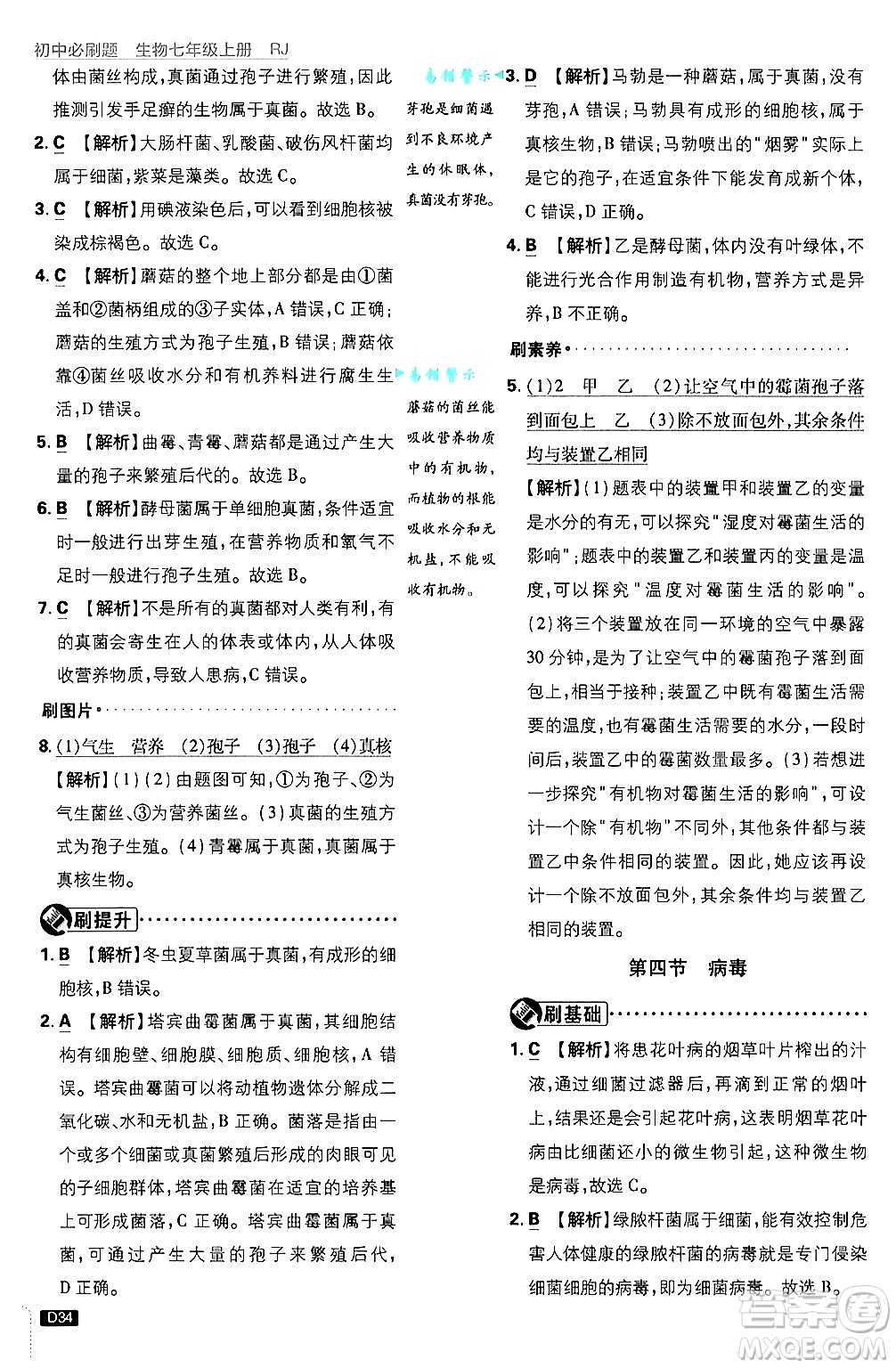 開明出版社2025屆初中必刷題拔尖提優(yōu)訓(xùn)練七年級生物上冊人教版答案