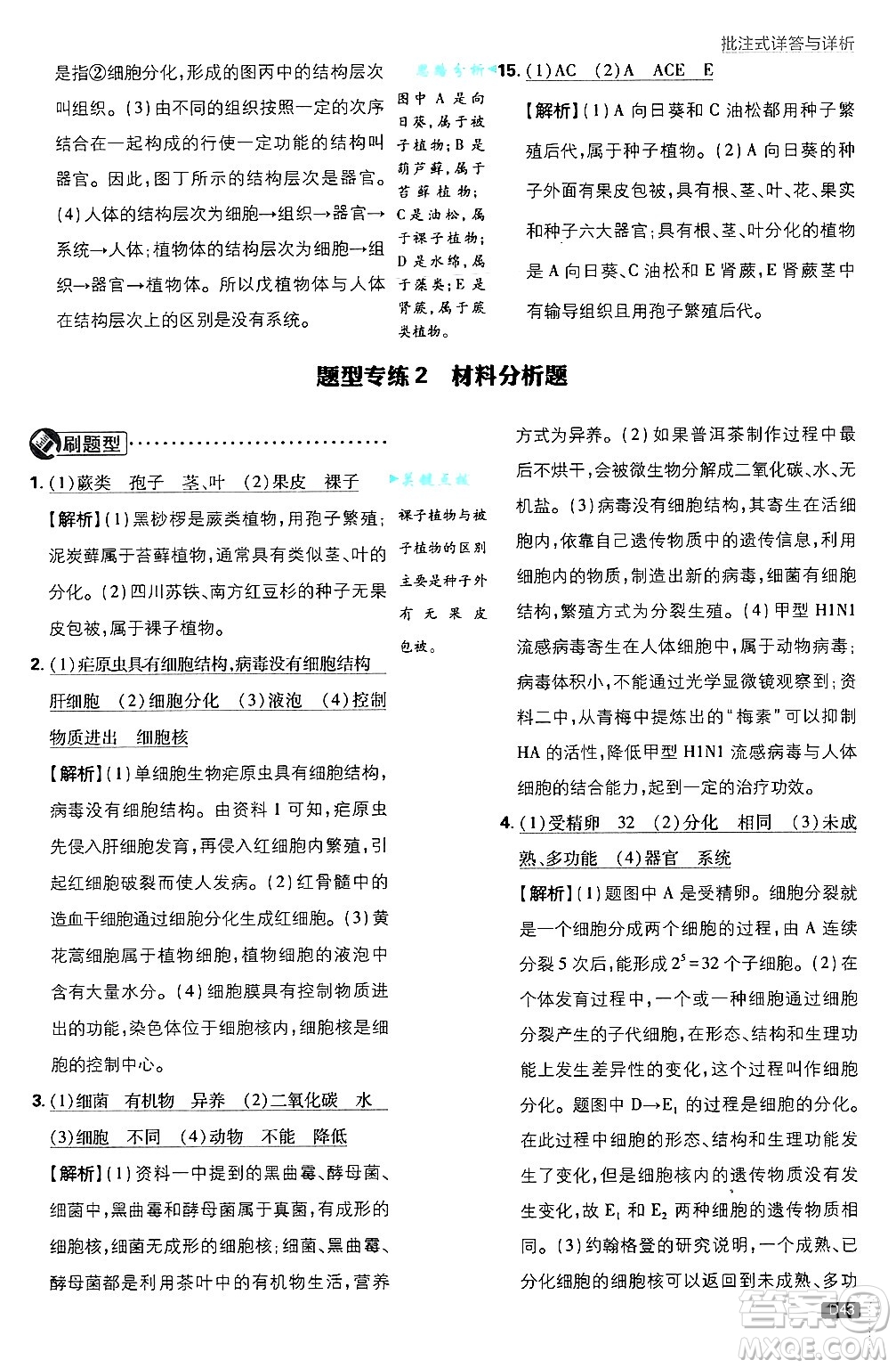 開明出版社2025屆初中必刷題拔尖提優(yōu)訓(xùn)練七年級生物上冊人教版答案