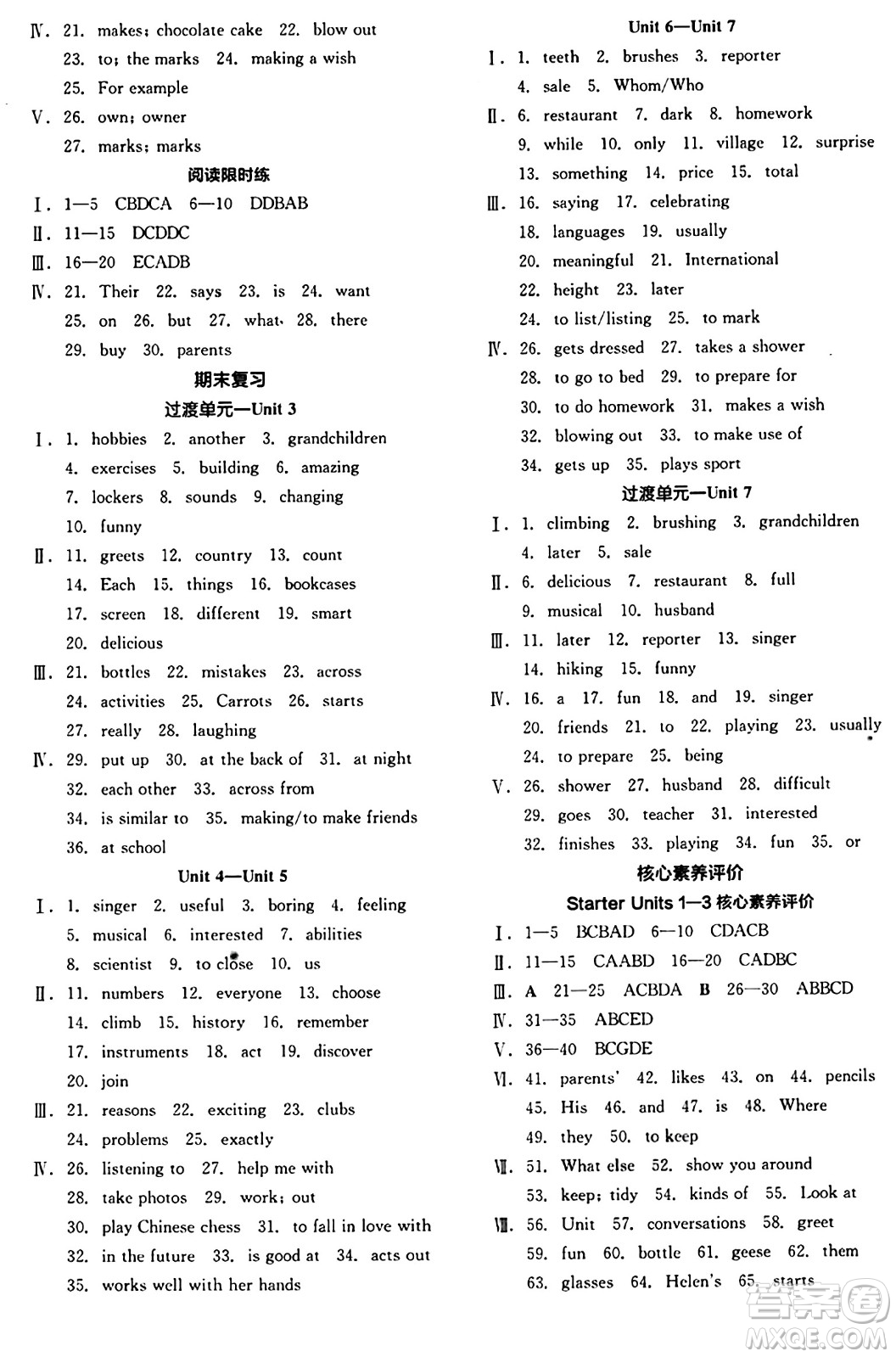 陽(yáng)光出版社2024秋全品作業(yè)本七年級(jí)英語(yǔ)上冊(cè)人教版答案