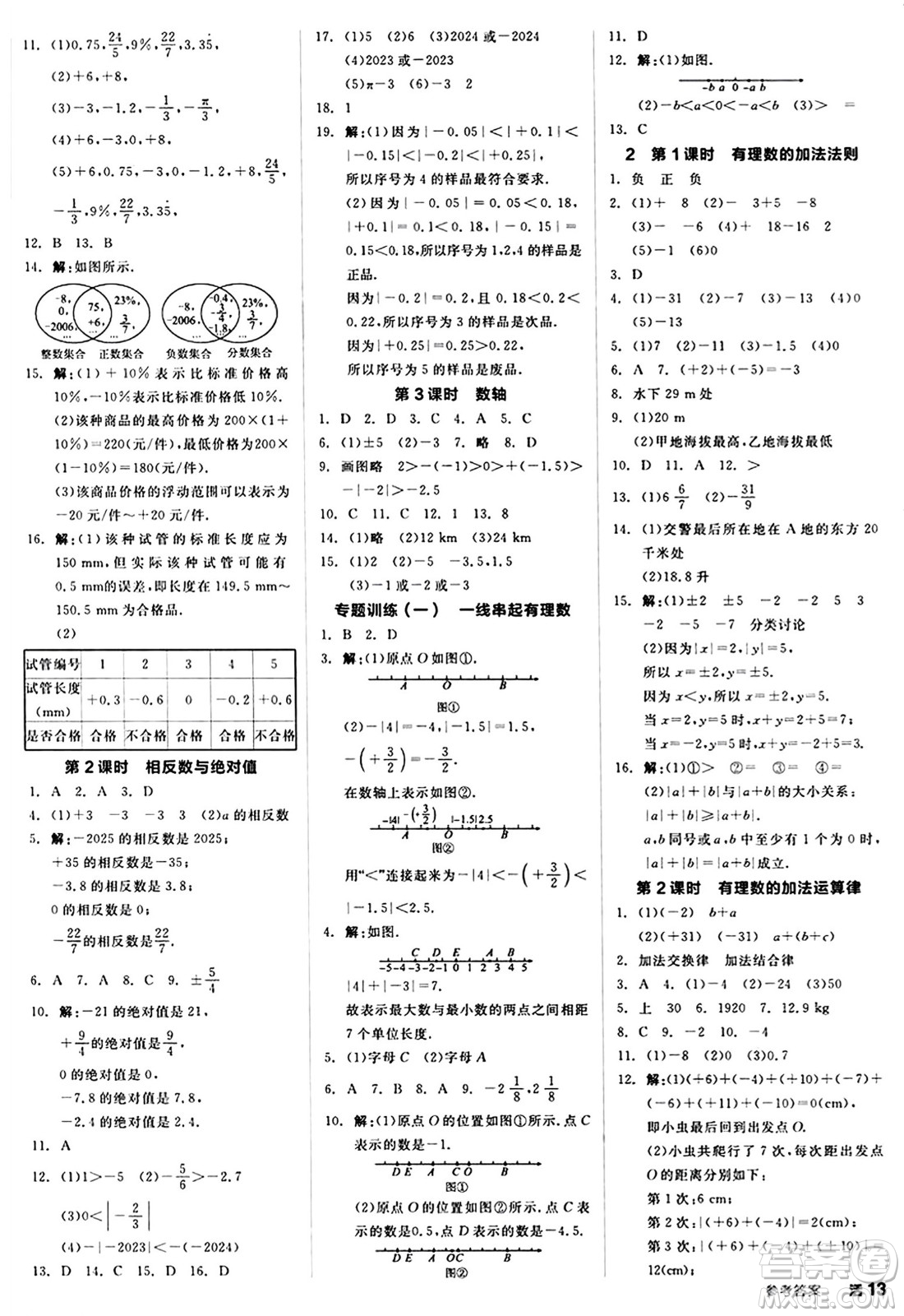 陽光出版社2024秋全品作業(yè)本七年級(jí)數(shù)學(xué)上冊(cè)北師大版答案