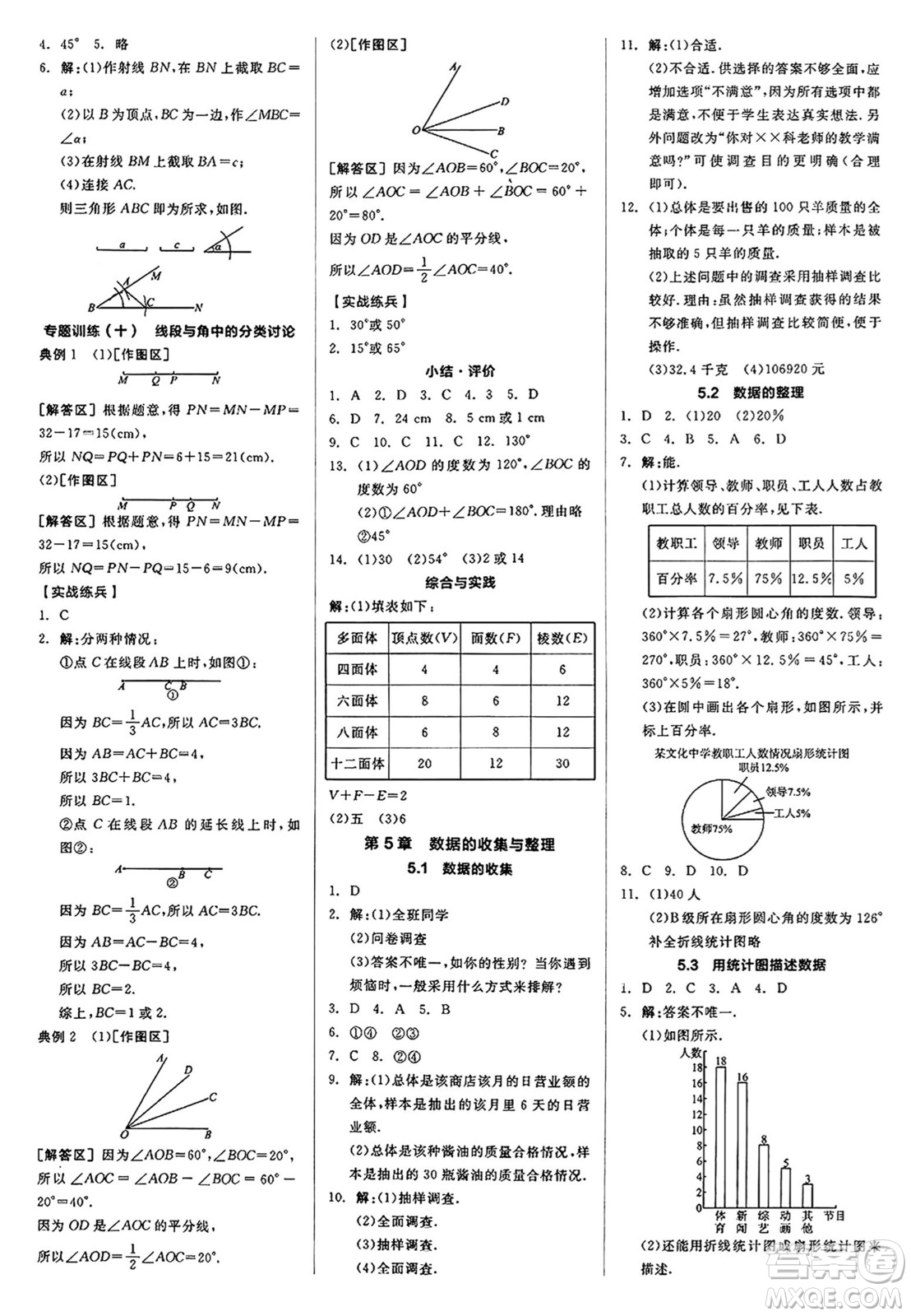 陽光出版社2024秋全品作業(yè)本七年級數(shù)學上冊滬科版安徽專版答案