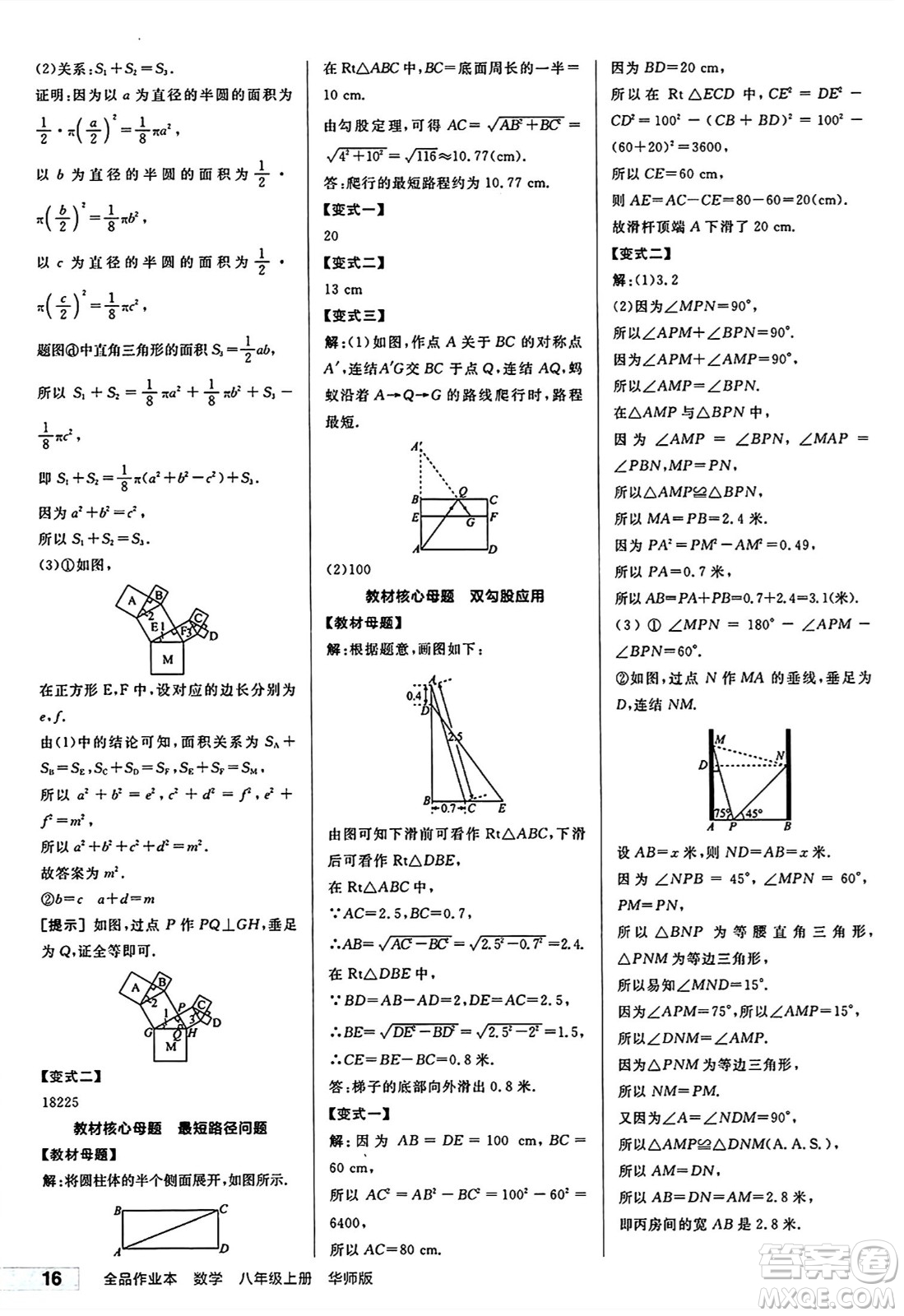 陽光出版社2024秋全品作業(yè)本八年級數(shù)學(xué)上冊華師版山西專版答案