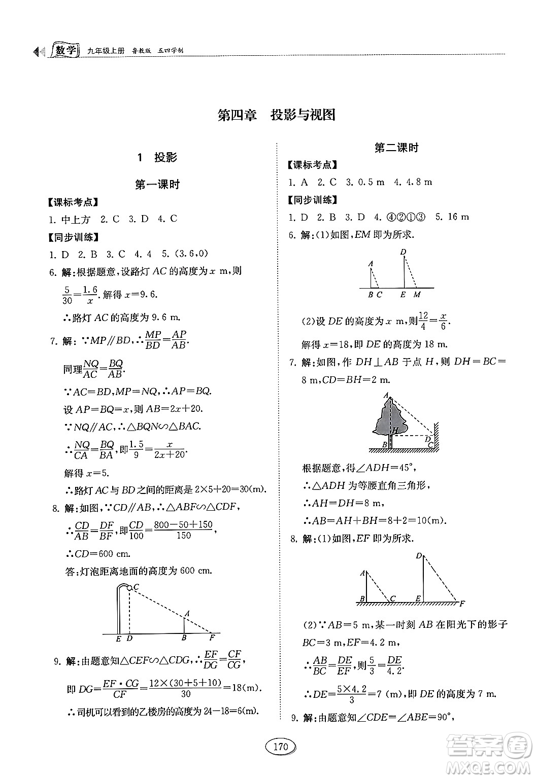 山東科學技術出版社2024秋初中同步練習冊九年級數(shù)學上冊魯教版五四制答案