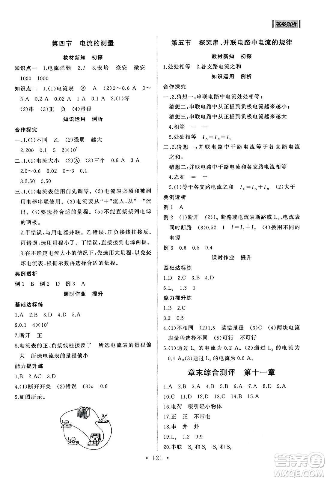 山東人民出版社2024秋初中同步練習(xí)冊(cè)九年級(jí)物理上冊(cè)魯科版五四制答案