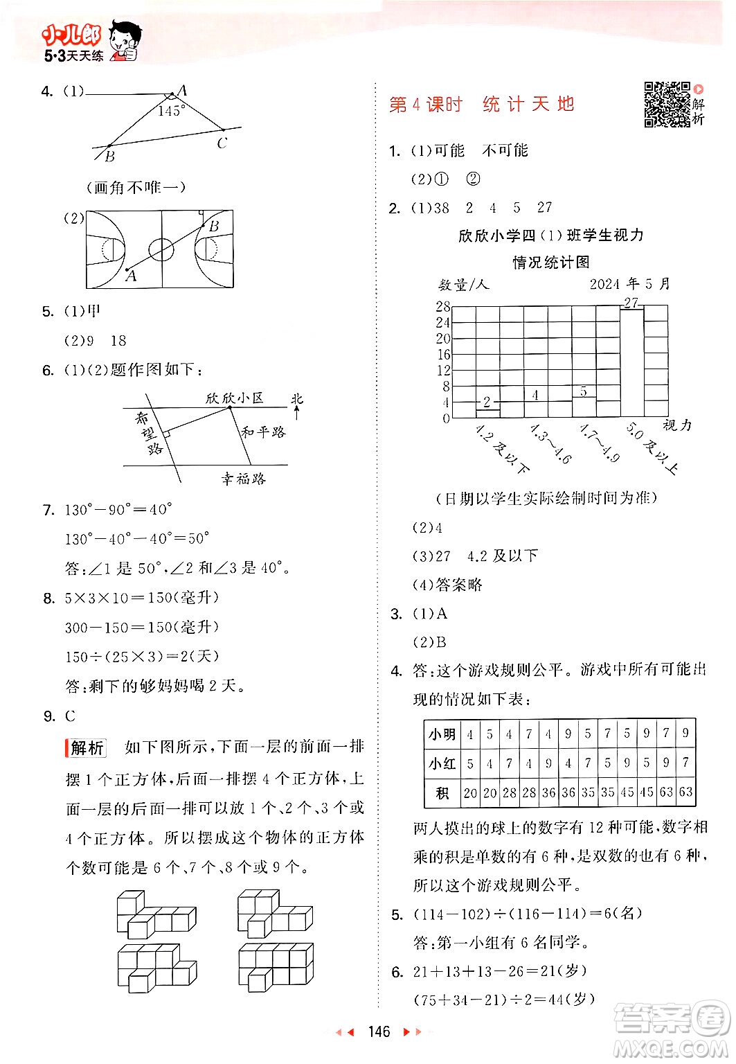 山東畫報出版社2024年秋53天天練四年級數(shù)學上冊蘇教版答案