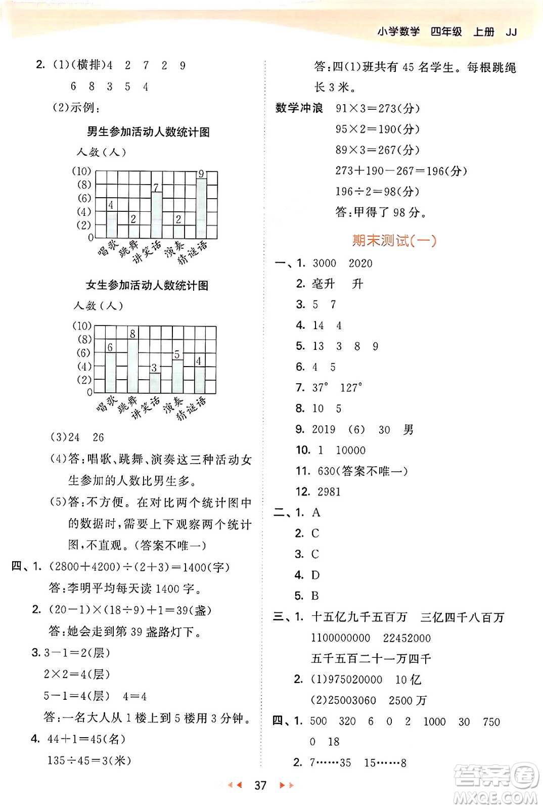 西安出版社2024年秋53天天練四年級(jí)數(shù)學(xué)上冊(cè)冀教版答案