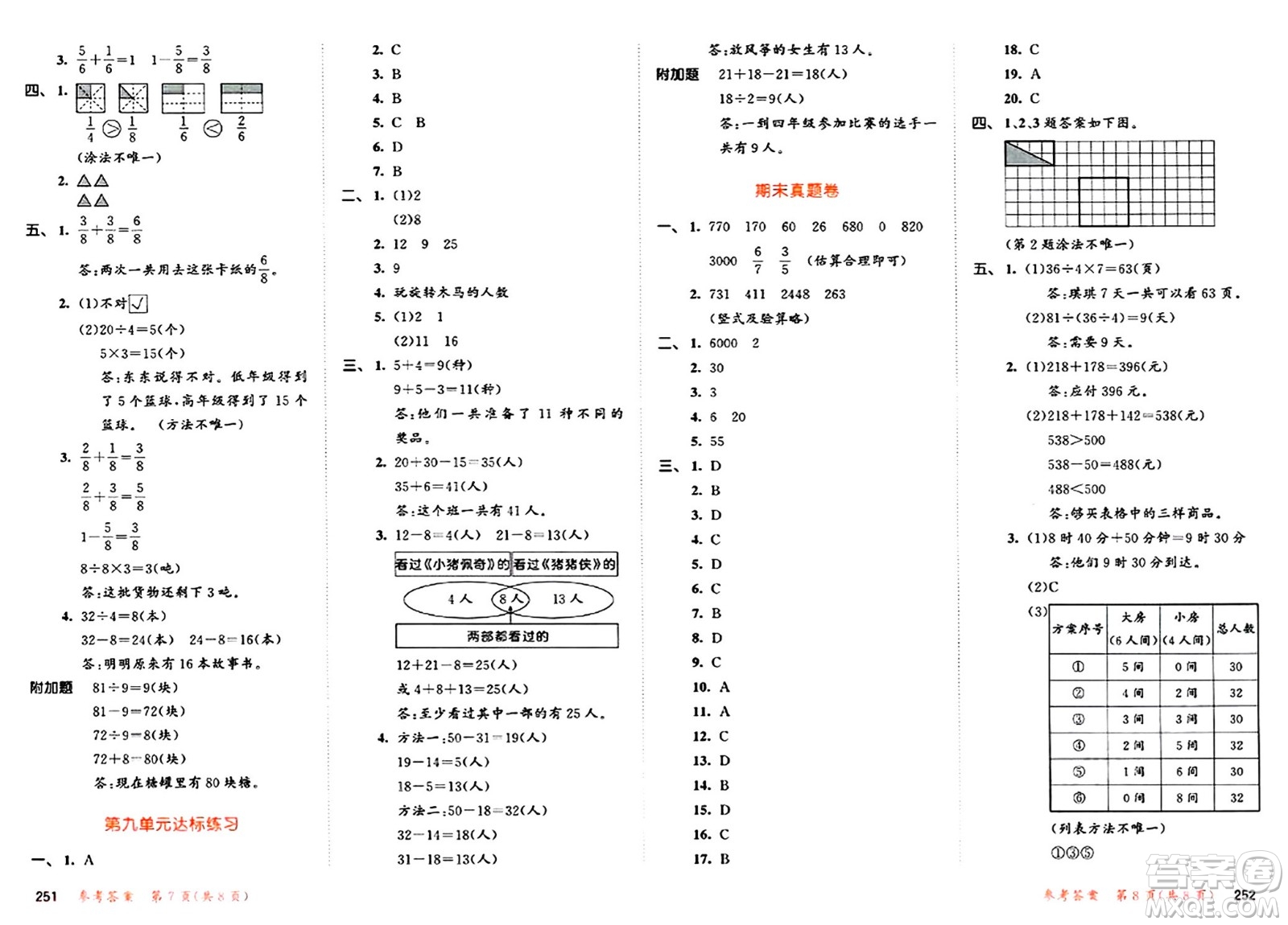 山東畫報出版社2024年秋53天天練三年級數(shù)學上冊人教版答案