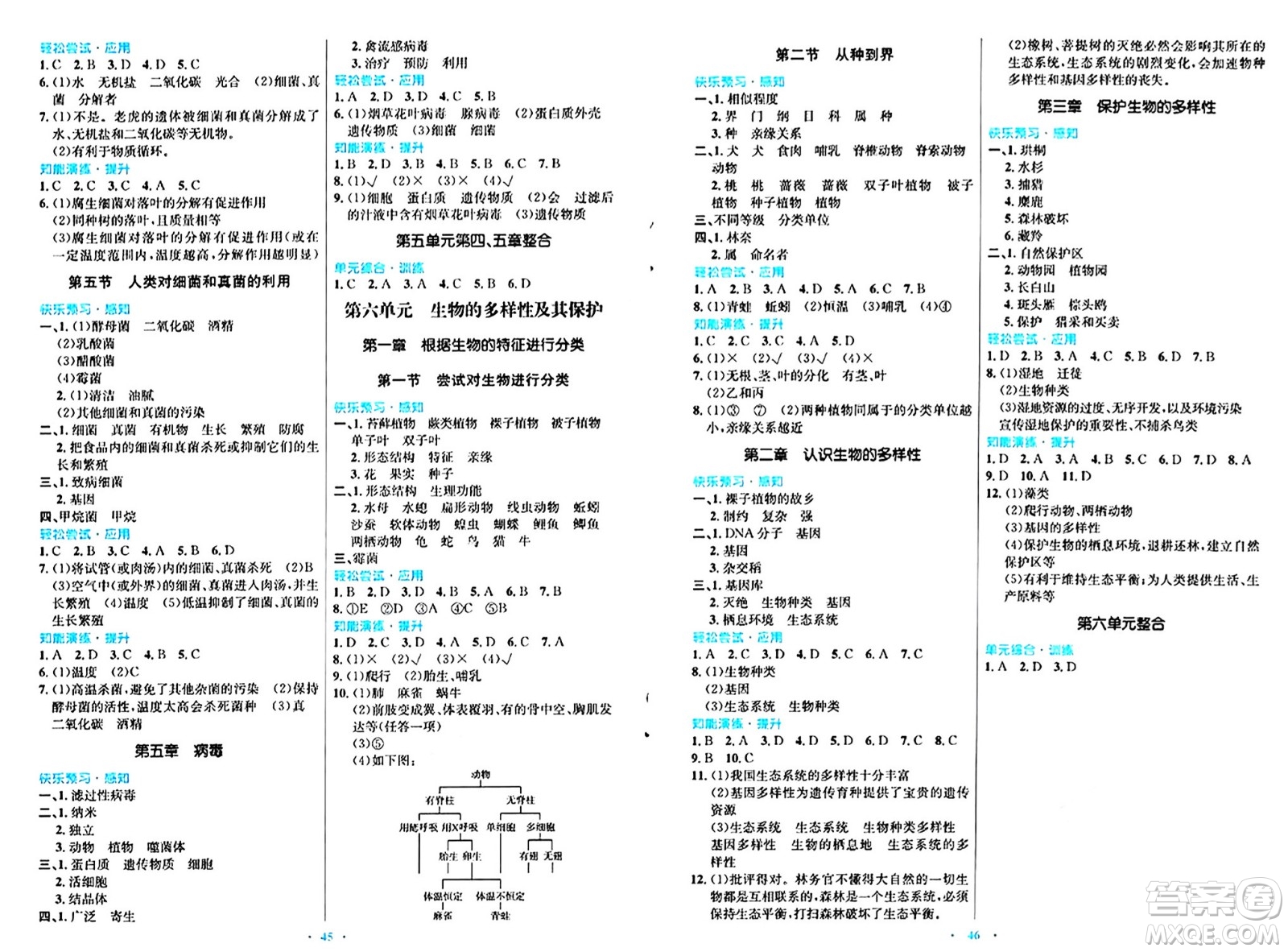 人民教育出版社2024年秋初中同步測控優(yōu)化設(shè)計(jì)八年級生物上冊人教版福建專版答案