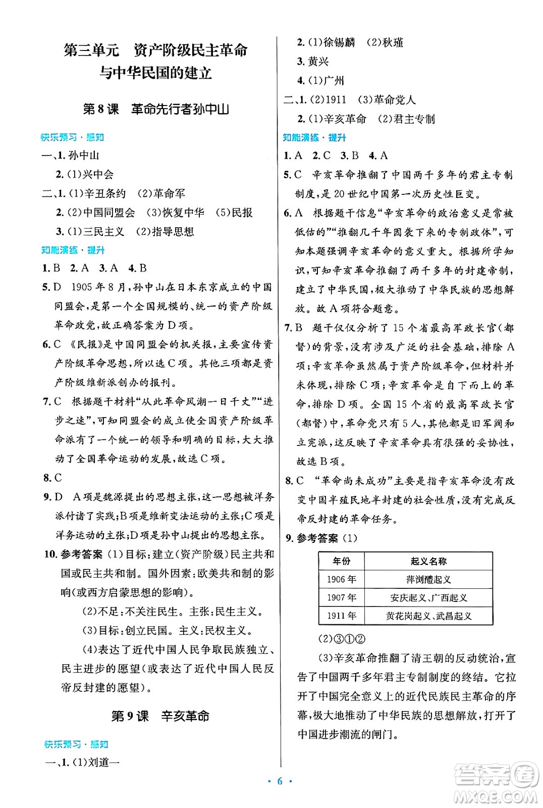 人民教育出版社2024年秋初中同步測控優(yōu)化設(shè)計(jì)八年級歷史上冊人教版答案