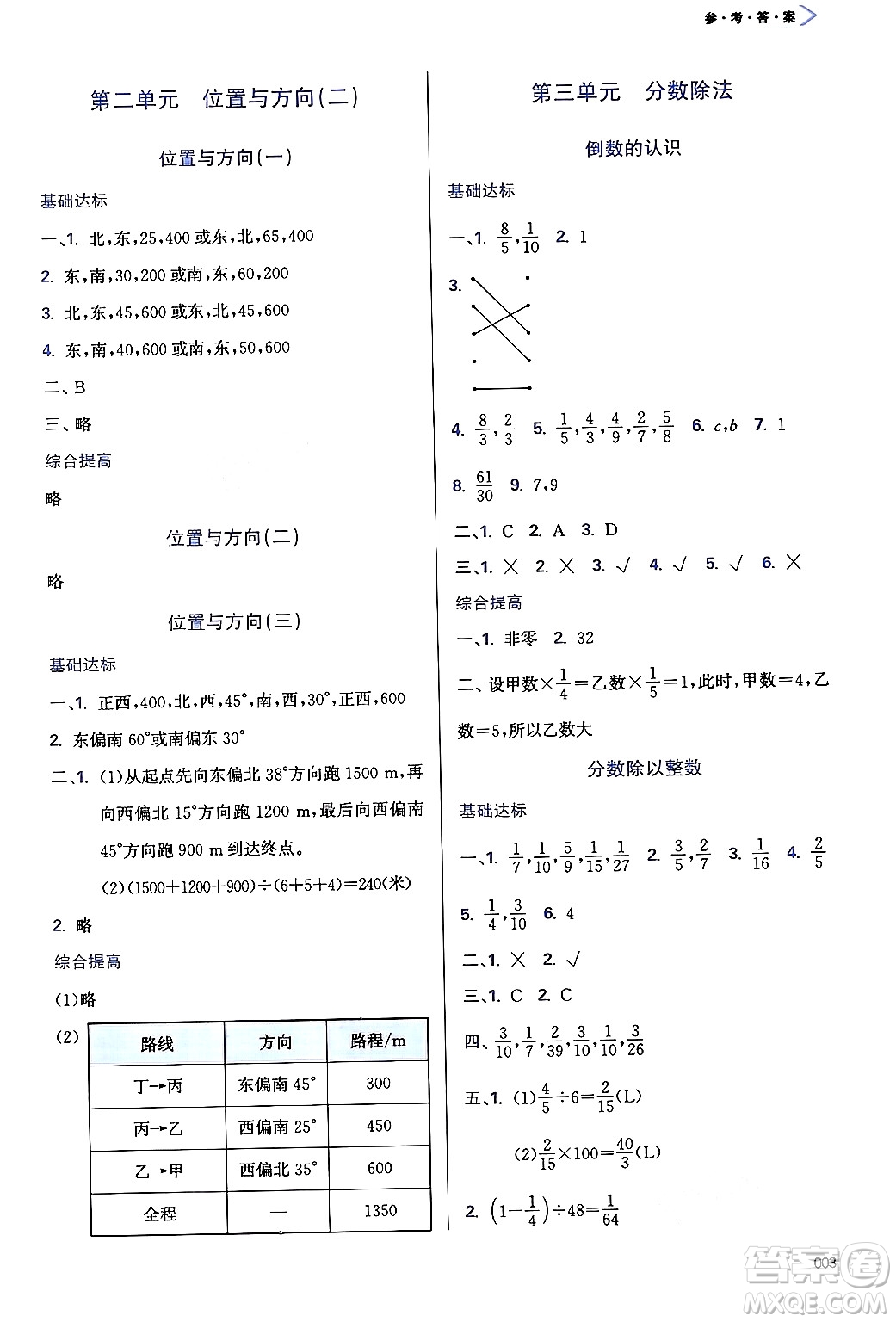 天津教育出版社2024年秋學(xué)習(xí)質(zhì)量監(jiān)測六年級數(shù)學(xué)上冊人教版答案