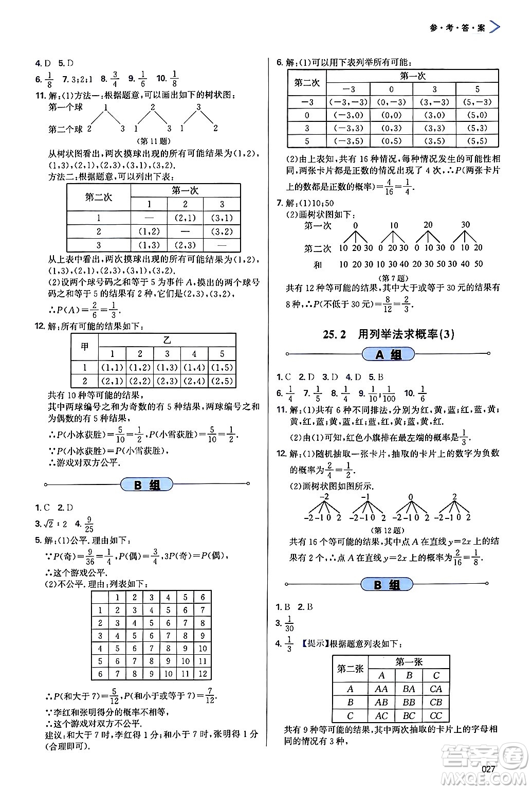 天津教育出版社2024年秋學(xué)習(xí)質(zhì)量監(jiān)測九年級(jí)數(shù)學(xué)上冊人教版答案