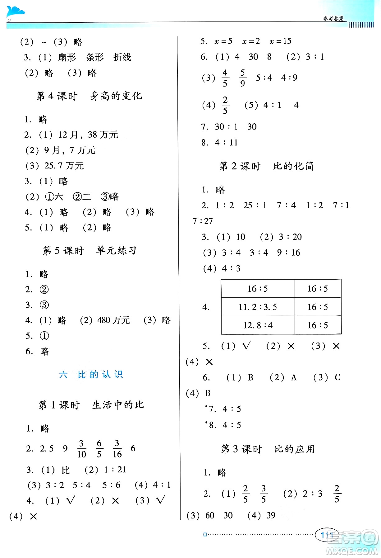 廣東教育出版社2024年秋南方新課堂金牌學(xué)案六年級數(shù)學(xué)上冊北師大版答案