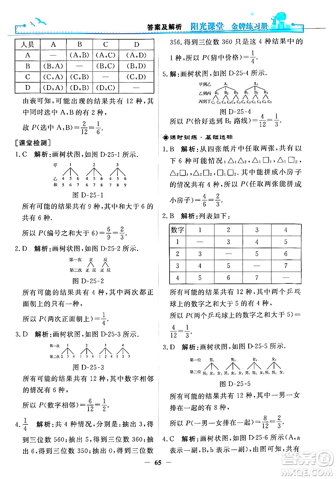 人民教育出版社2025年秋陽光課堂金牌練習(xí)冊(cè)九年級(jí)數(shù)學(xué)全一冊(cè)人教版答案