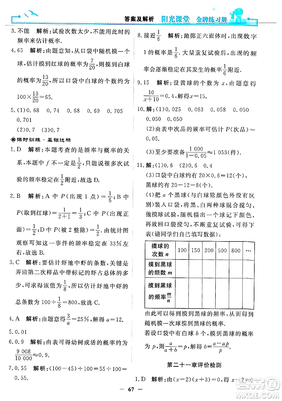 人民教育出版社2025年秋陽光課堂金牌練習(xí)冊(cè)九年級(jí)數(shù)學(xué)全一冊(cè)人教版答案