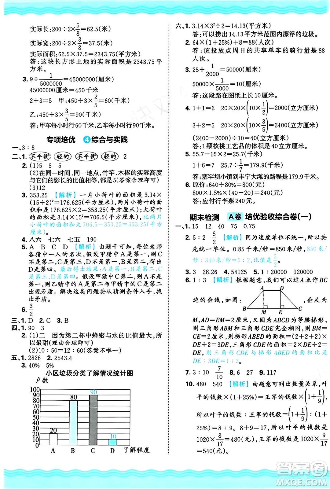 江西人民出版社2024年秋王朝霞培優(yōu)100分六年級(jí)數(shù)學(xué)上冊(cè)冀教版答案