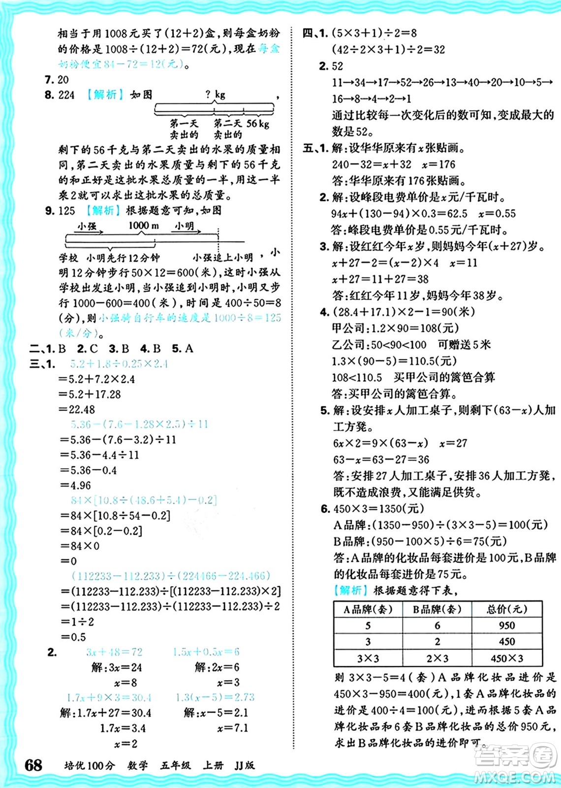 江西人民出版社2024年秋王朝霞培優(yōu)100分五年級(jí)數(shù)學(xué)上冊(cè)冀教版答案