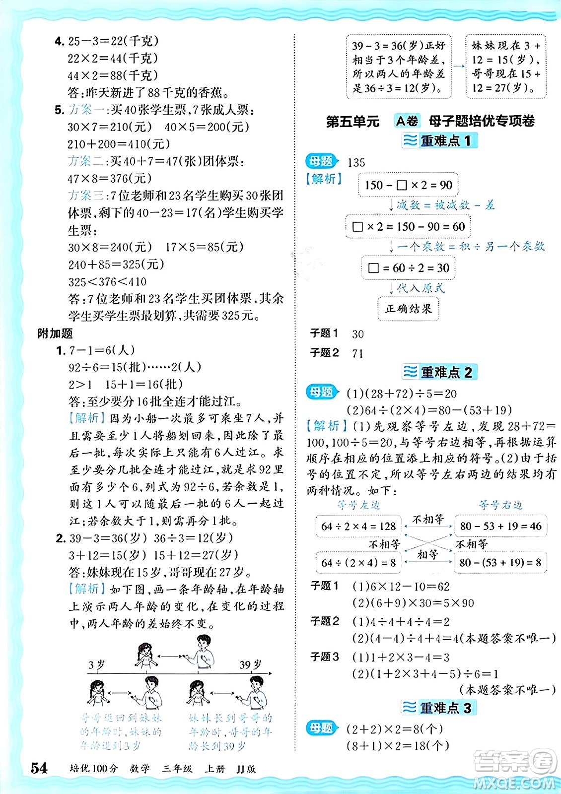 江西人民出版社2024年秋王朝霞培優(yōu)100分三年級(jí)數(shù)學(xué)上冊(cè)冀教版答案