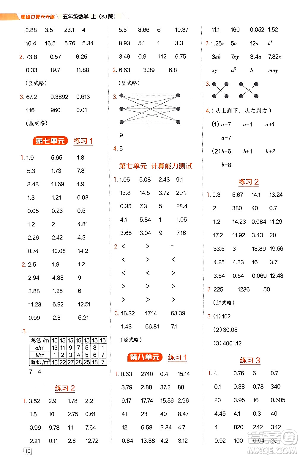 安徽教育出版社2024年秋榮德基星級口算天天練五年級數(shù)學(xué)上冊蘇教版答案