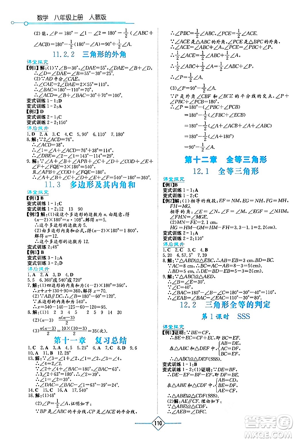 湖南教育出版社2024年秋學(xué)法大視野八年級數(shù)學(xué)上冊人教版答案