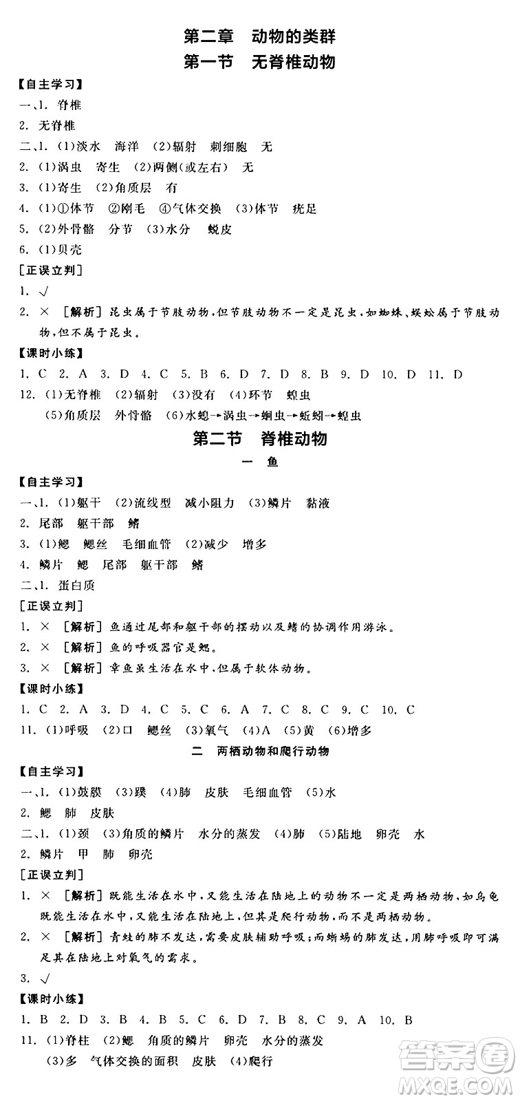 陽光出版社2024年秋全品學(xué)練考七年級(jí)生物上冊(cè)人教版答案