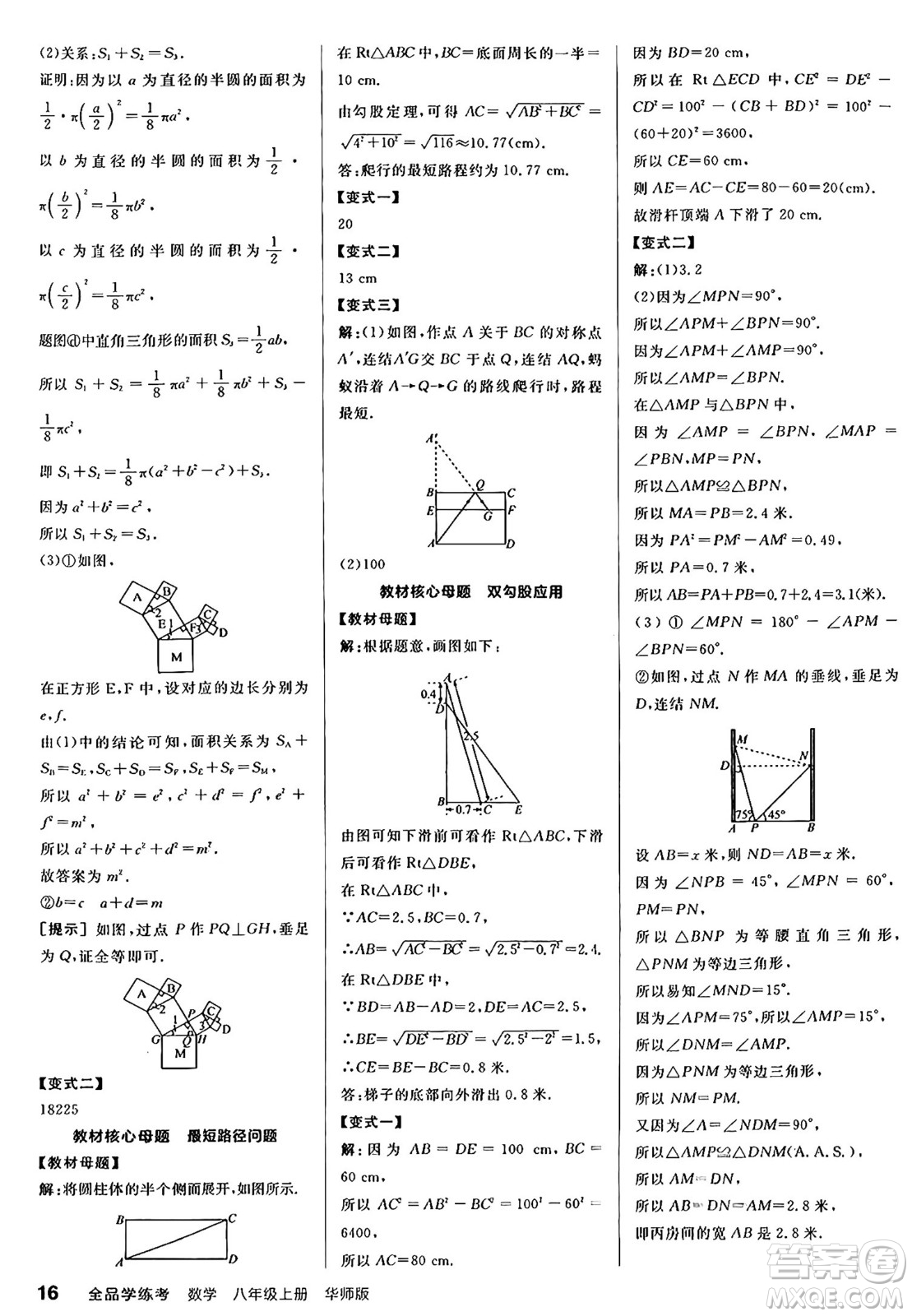 陽(yáng)光出版社2024年秋全品學(xué)練考八年級(jí)數(shù)學(xué)上冊(cè)華師版答案